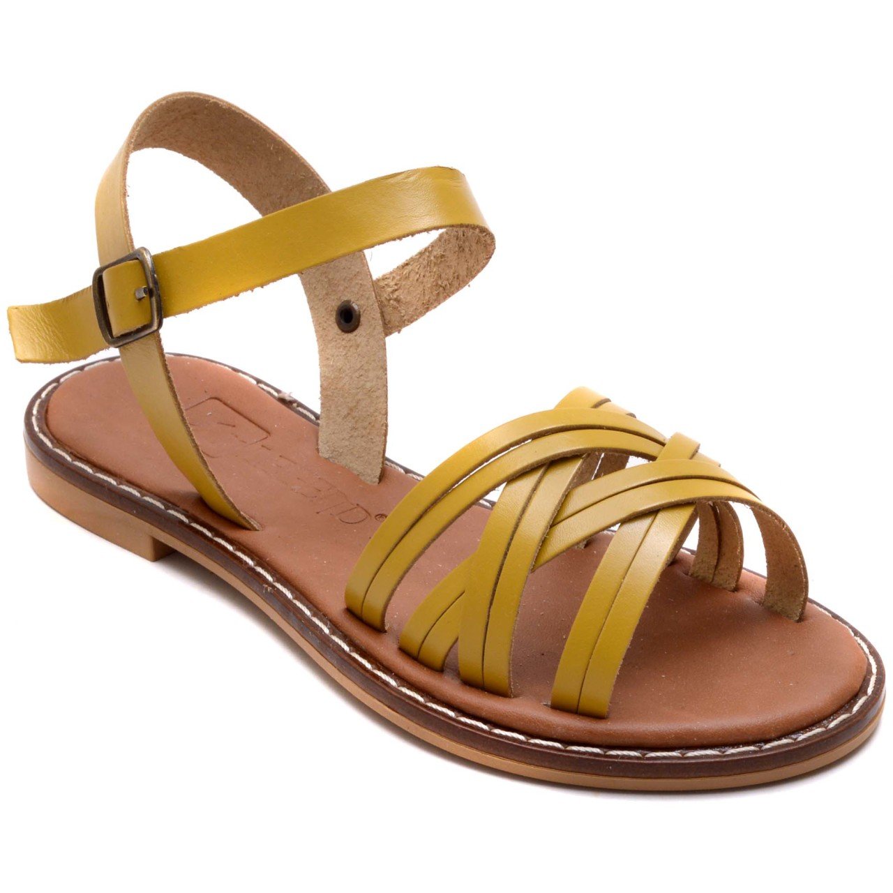 AB-11 Düz Kız Filet Sandalet - Sarı (Deri)