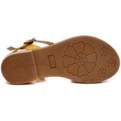 AB-11 Düz Kız Filet Sandalet - Sarı (Deri)