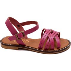 AB-11 Düz Kız Filet Sandalet - Pembe (Deri)