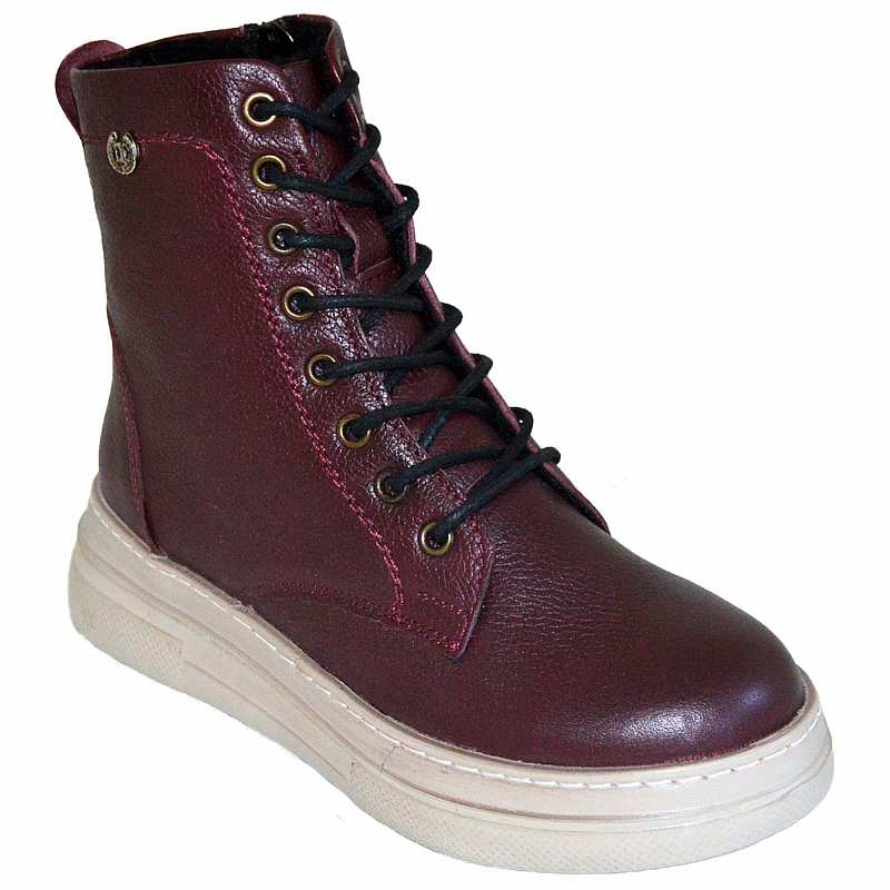 Filet Desenli Deri Bot - Bordo