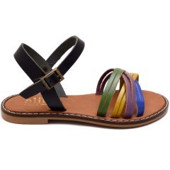 AB-11 Düz Kız Filet Sandalet - Renkli (Deri)