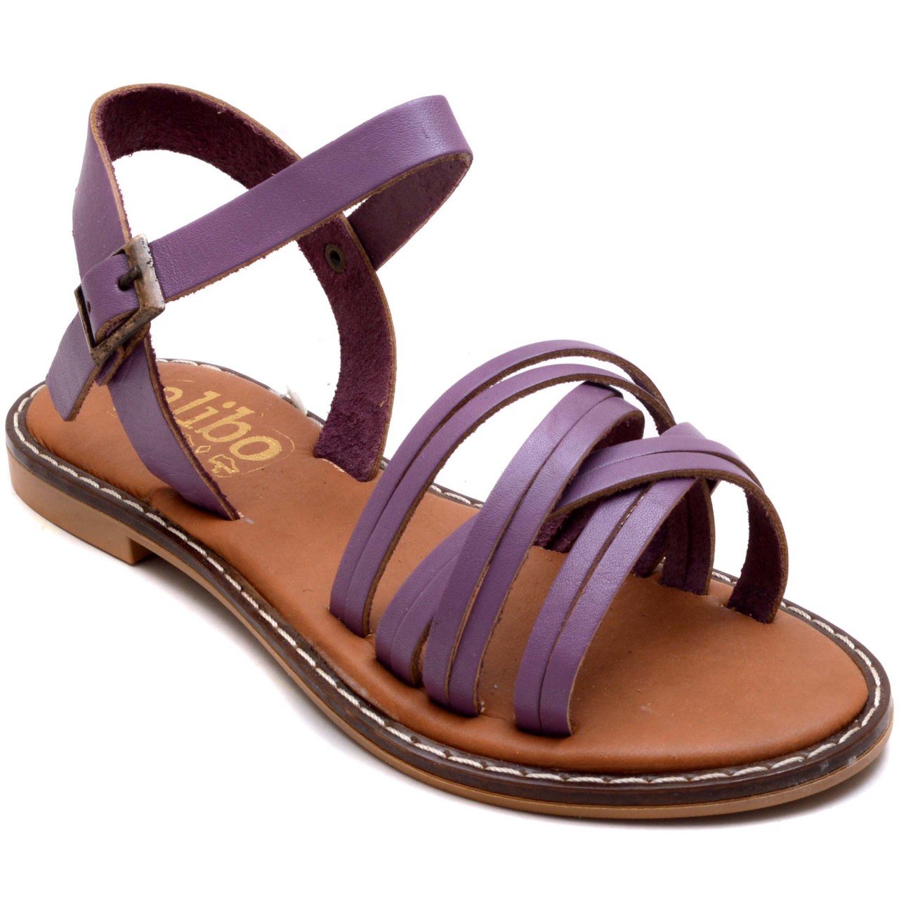 AB-11 Düz Kız Filet Sandalet - Lila (Deri)