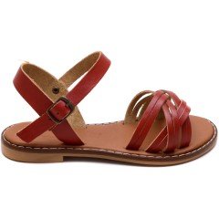 AB-11 Düz Kız Filet Sandalet - Kırmızı (Deri)