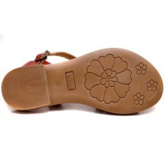 AB-11 Düz Kız Filet Sandalet - Kırmızı (Deri)