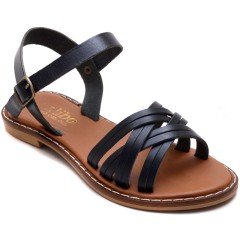 AB-11 Düz Kız Filet Sandalet - Siyah (Deri)