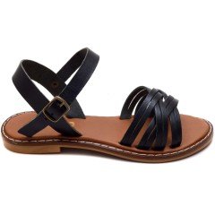 AB-11 Düz Kız Filet Sandalet - Siyah (Deri)