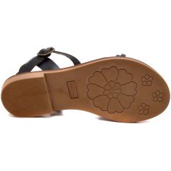 AB-11 Düz Kız Filet Sandalet - Siyah (Deri)