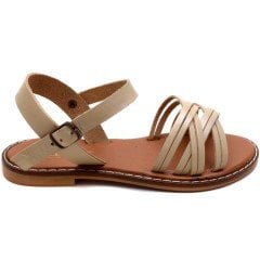 AB-11 Düz Kız Filet Sandalet - Krem (Deri)