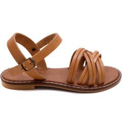 AB-11 Düz Kız Filet Sandalet - Kahverengi (Deri)