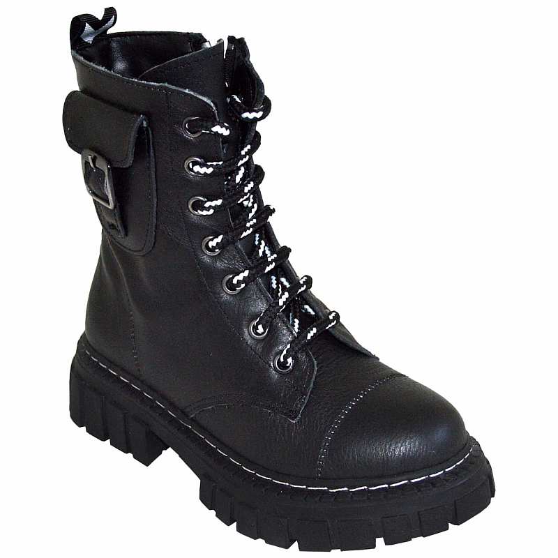 Desenli Filet Outdoor Deri Bot - Siyah