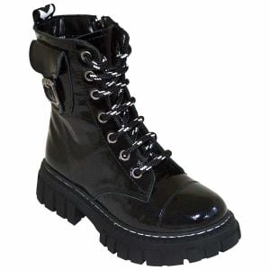 Desenli Filet Outdoor Deri Bot - Siyah Parlak