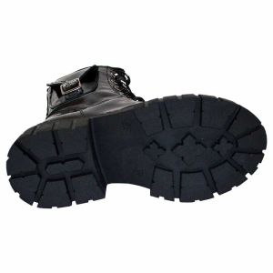 Desenli Filet Outdoor Deri Bot - Siyah Parlak