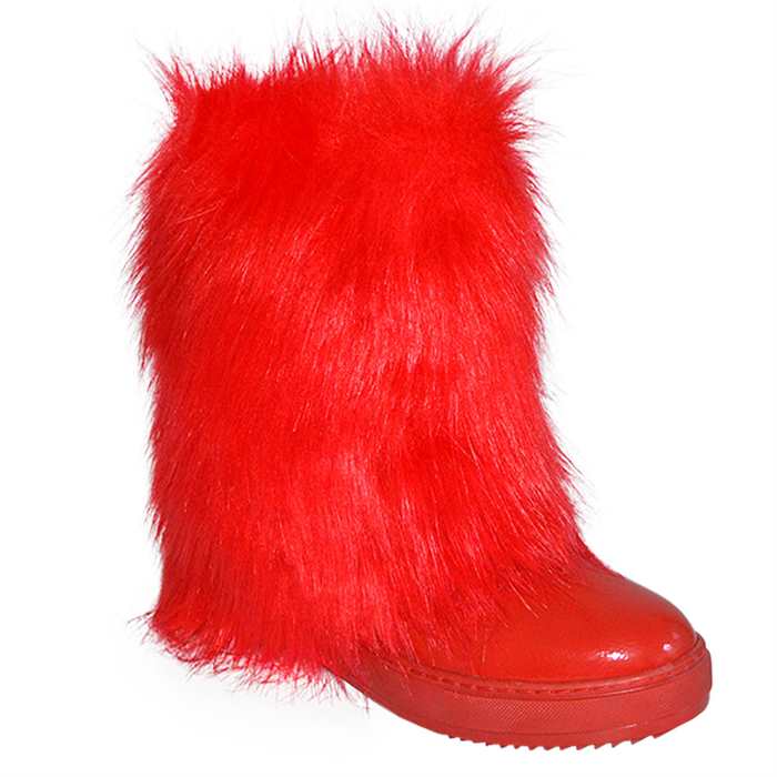 Kadın Kışlık Yüksek Kürk Botu  - Kırmızı