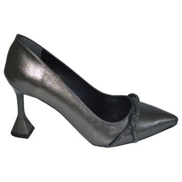 Kadın Sivri Uç Model İnce Topuk Stiletto - Parlak Gri