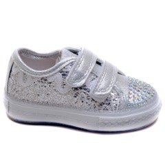 A-45 Bebe Taşlı Desenli Spor Ayakkabı - Gümüş