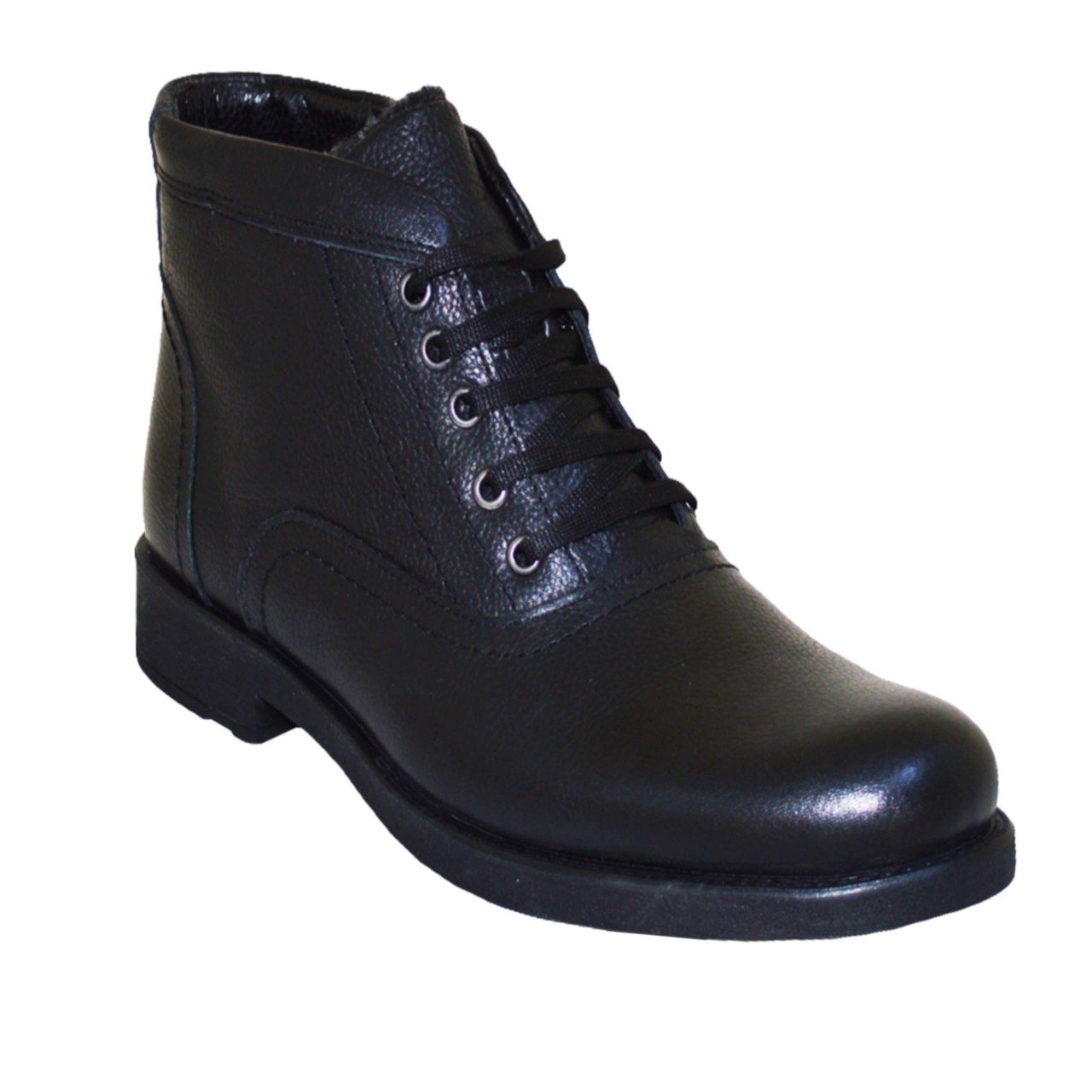 Erkek Kışlık Kısa Deri Bot - Siyah