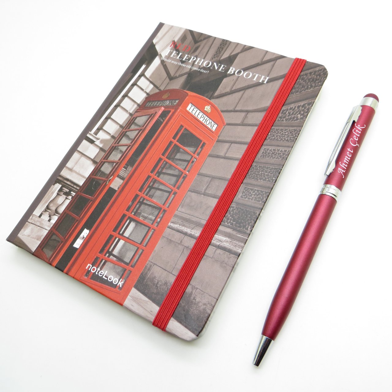 Scrikss Notelook Kırmızı Telefon Defter + İsme Özel Kalem | İsme Özel Hediyelik Set