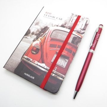 Scrikss Notelook Kırmızı Vosvos Defter + İsme Özel Kalem | İsme Özel Hediyelik Set