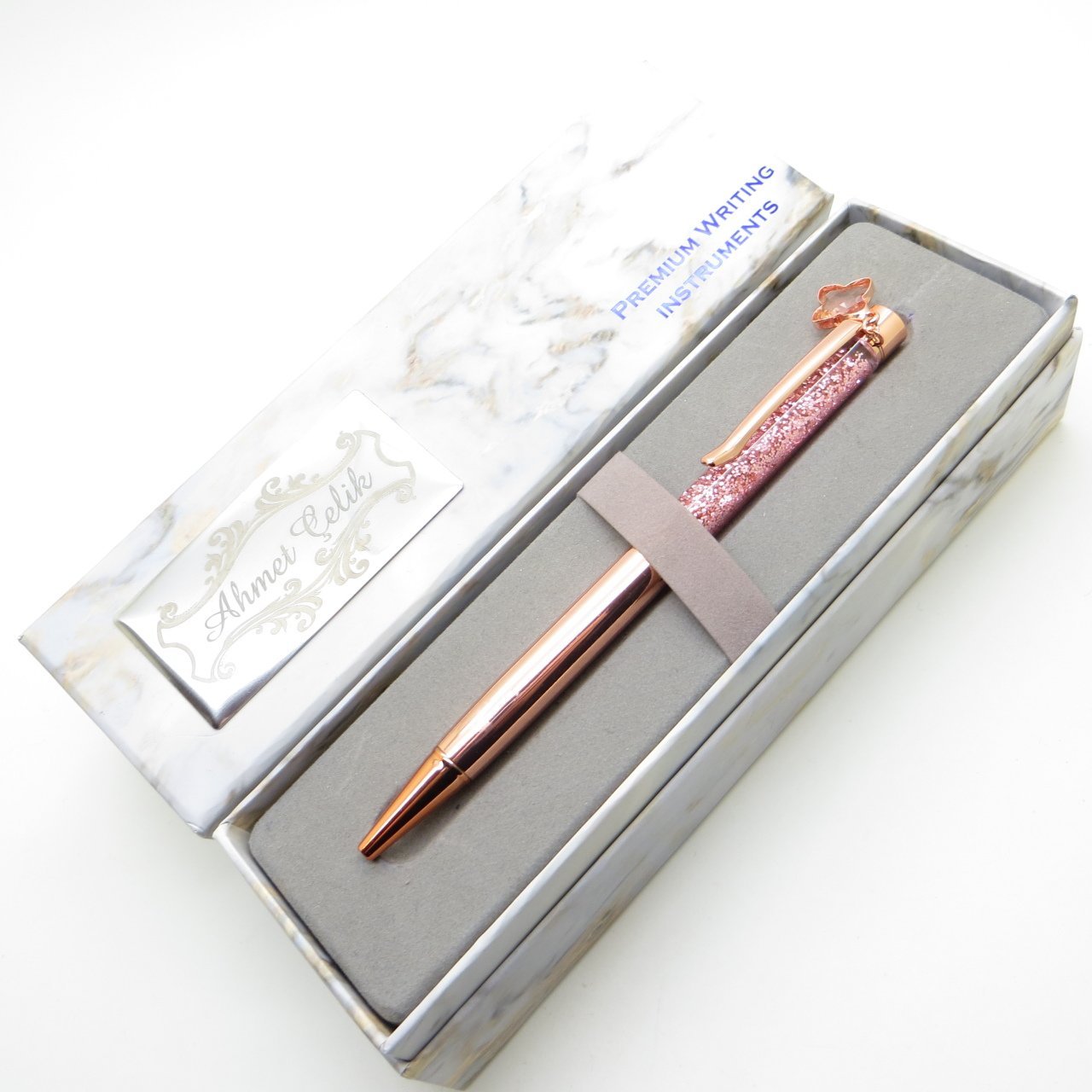 Wings Marble T462 Sulu Taşlı ve Süslü Rose Gold Touch Tükenmez Kalem | İsme Özel Kalem | Hediyelik Kalem