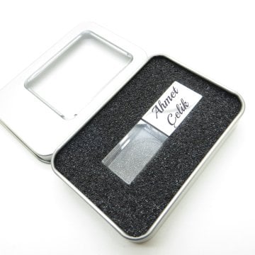 Wings Kişiye Özel Led Işıklı Kristal Usb Bellek 16GB Cam-Metal Gümüş Gri | İsme Özel Usb Bellek | Hediyelik Usb Flash Bellek