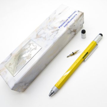 Wings Marble T467 Sarı Construction Mühendis Kalemi - Su Terazisi + Cetvel + Tornavida + Touch Pen | İsme Özel Kalem | Hediyelik Kalem