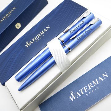 Waterman Allure Mavi Dolma Kalem + Tükenmez Kalem Set | İsme Özel Kalem | Hediye Kalem
