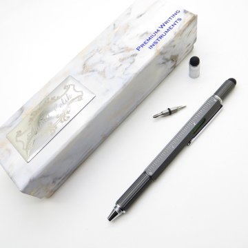 Wings Marble T471 Mat Gri Construction Mühendis Kalemi - Su Terazisi + Cetvel + Tornavida + Touch Pen | İsme Özel Kalem | Hediyelik Kalem