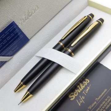 Scrikss 35 Mat Siyah Altın Tükenmez Kalem + Versatil Kalem Seti | İsme Özel Kalem Takımı