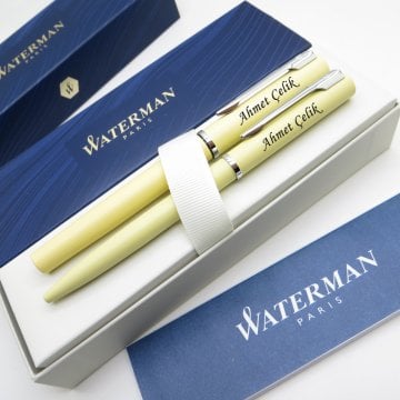 Waterman Allure Pastel Sarı Roller Kalem + Tükenmez Kalem Set | İsme Özel Kalem | Hediye Kalem