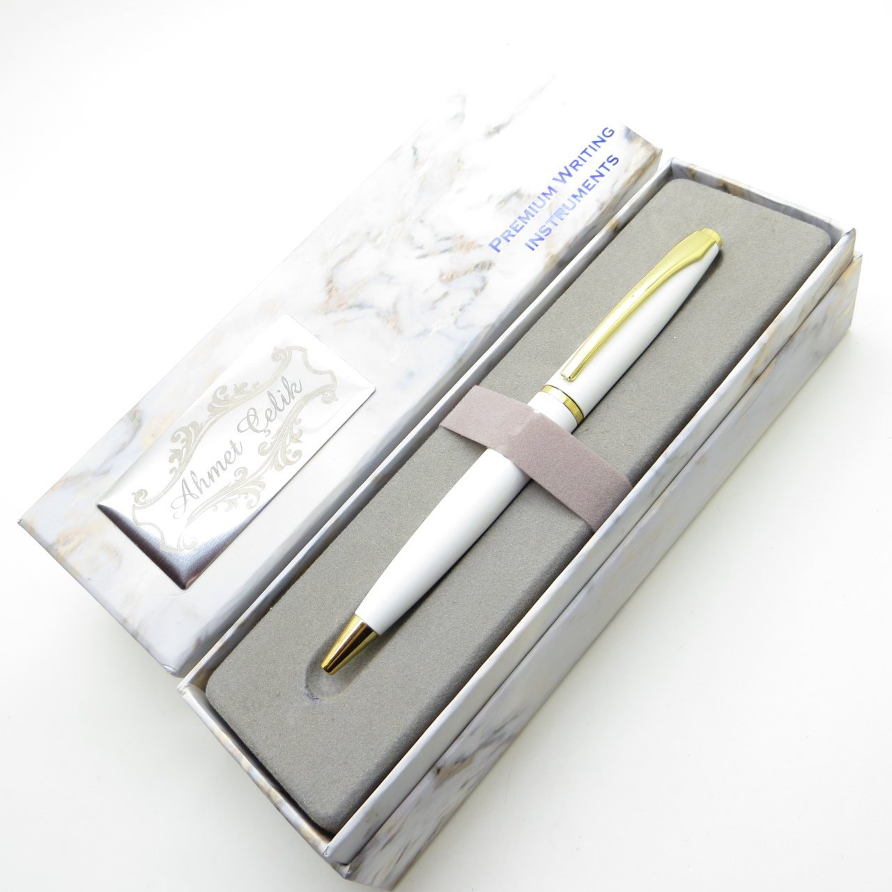 Wings Marble T476 Beyaz Altın Tükenmez Kalem | İsme Özel Kalem | Hediyelik Kalem