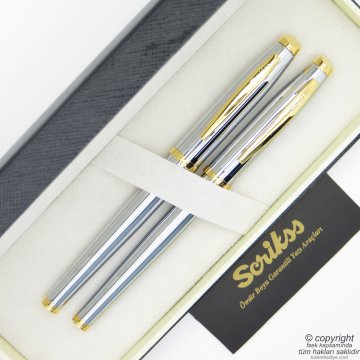 Scrikss 39 Gold Krom Dolma Kalem + Roller Kalem Seti | Scrikss Oscar | İsme Özel Kalem | Hediye Kalem