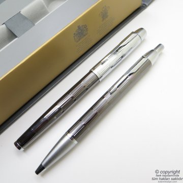 Parker IM Premium Desenli Kurşuni Metal Roller Kalem + Tükenmez Kalem | İsme Özel Kalem | Hediyelik Kalem