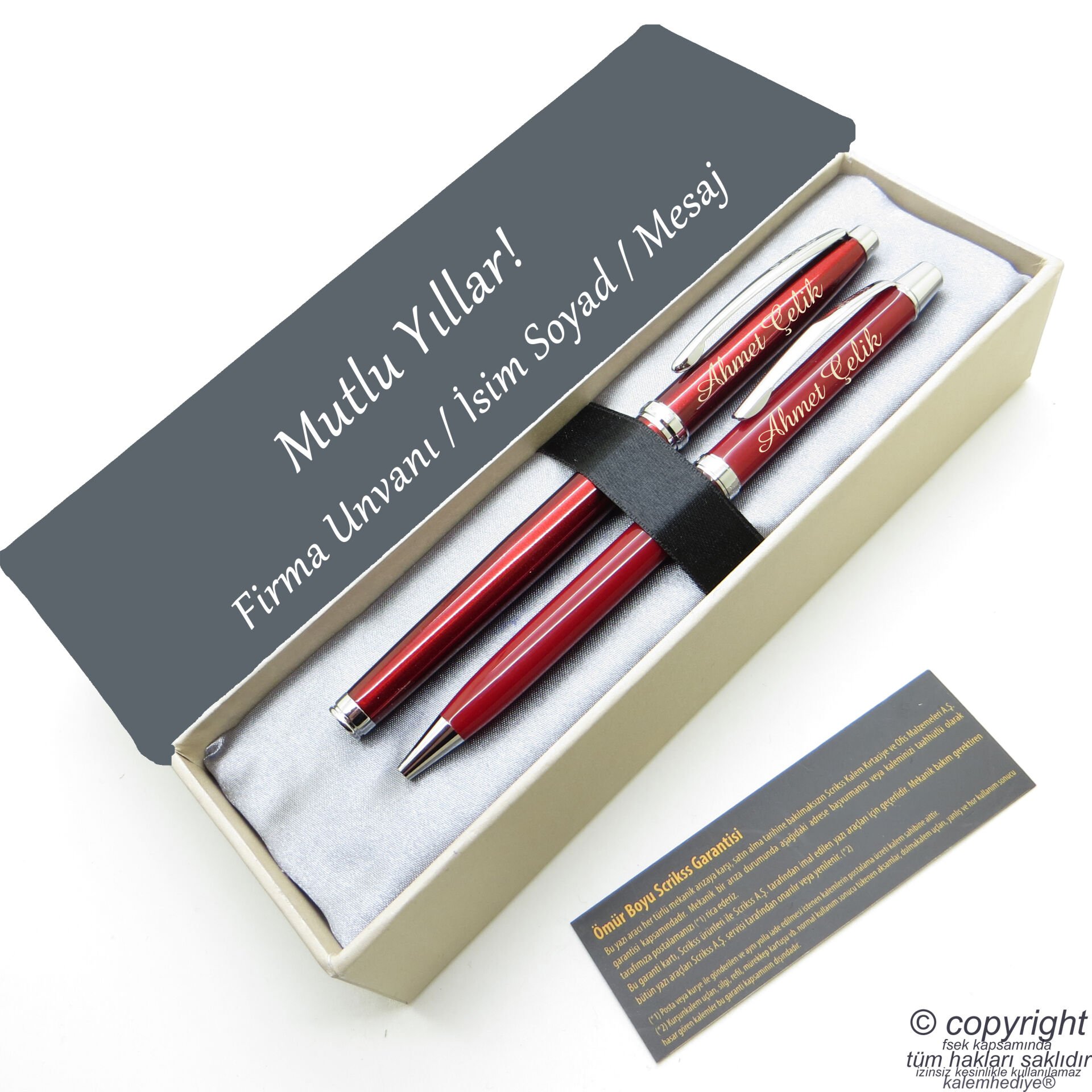 Scrikss İsme Özel Kalem Seti - Kırmızı Krom Roller Kalem + Tükenmez Set
