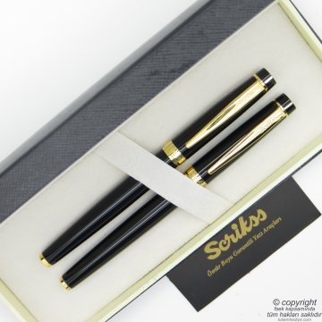 Scrikss 38 Siyah Altın Dolma Kalem + Roller Kalem Seti | Scrikss Oscar | İsme Özel Kalem | Hediye Kalem