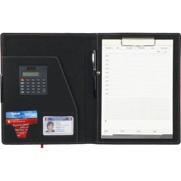 İsme Özel A4 Sekreter Bloknot Kırmızı Termo Deri + Titanyum Roller |25x31| Kağıtlık-Kartlık-Hesap Makinesi ve Kalem | Hepsi İsme Özel | MED263