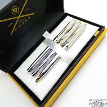 Cross 3'lü Kalem Seti - Klasik Century Medalist Altın Dolma + Roller + Tükenmez Kalem Seti | Cross Kalem | İsme Özel Kalem