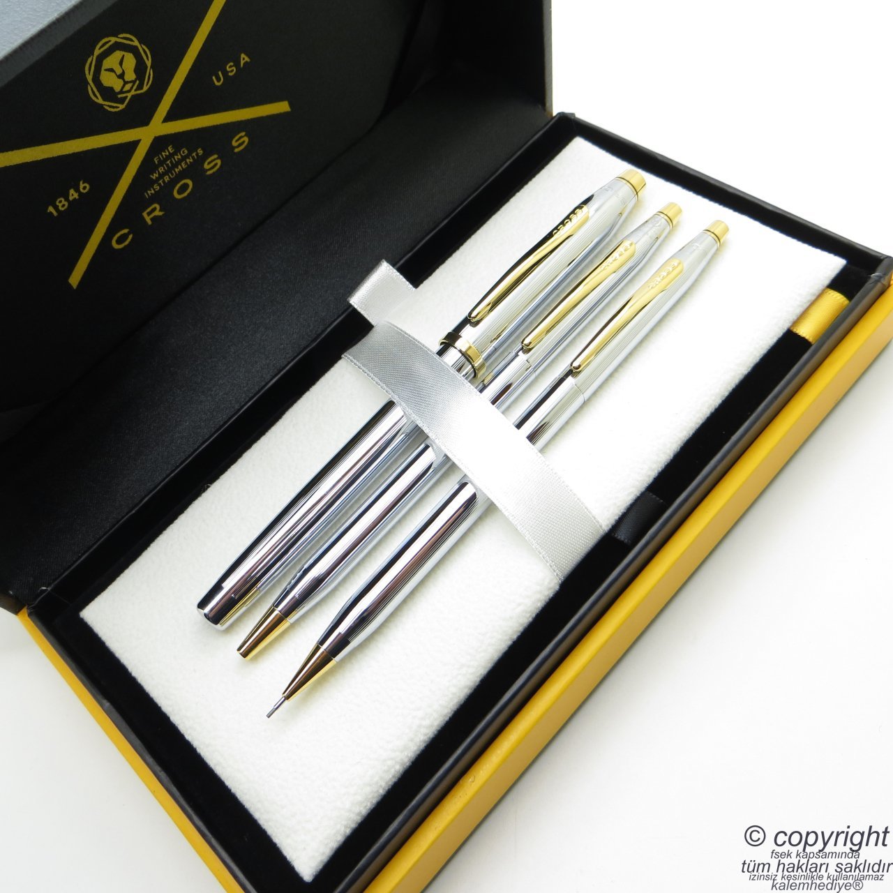 Cross 3'lü Kalem Seti - Century Medalist Altın Roller + Tükenmez + Versatil Kalem Seti | Cross Kalem | İsme Özel Kalem