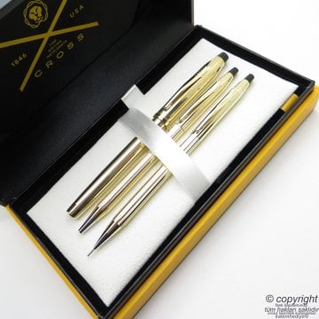 Cross 3'lü Kalem Seti - 10 Ayar Altın Kaplama Dolma + Tükenmez + Versatil Kalem Seti | Cross Kalem | İsme Özel Kalem