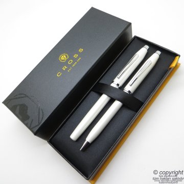 Cross Century İnci Beyazı Dolma Kalem + Tükenmez Kalem Seti | Cross Kalem | İsme Özel Kalem
