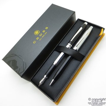 Cross Century II WG Platinum Siyah Dolma Kalem + Tükenmez Kalem | İsme Özel Kalem