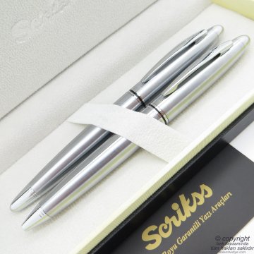 Scrikss 88 Krom Roller Kalem + Tükenmez Kalem Seti | Scrikss Knight | İsme Özel Kalem | Hediye Kalem