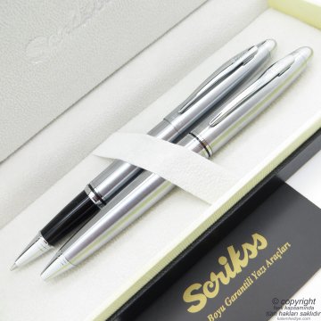 Scrikss 88 Krom Roller Kalem + Tükenmez Kalem Seti | Scrikss Knight | İsme Özel Kalem | Hediye Kalem