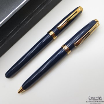 Sheaffer Prelude Kobalt Rose Gold Dolma Kalem + Tükenmez Kalem Seti | Kişiye Özel Kalem | İsme Özel Kalem Seti