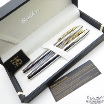 Scrikss 35 Gold Krom Dolma Kalem + Roller Kalem Seti | Scrikss Noble | İsme Özel Kalem | Hediye Kalem