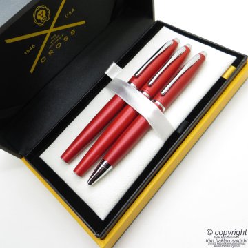 Cross 3'lü Kalem Seti - Calais Mat Kırmızı Dolma Kalem + Roller Kalem + Tükenmez Kalem | Cross | İsme Özel Kalem