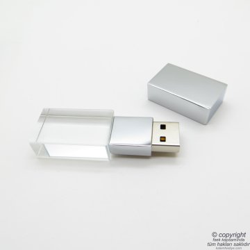 Wings Kişiye Özel Led Işıklı Usb Bellek 16GB Cam-Metal Gümüş Gri | İsme Özel Usb Bellek | Hediyelik Usb Flash Bellek