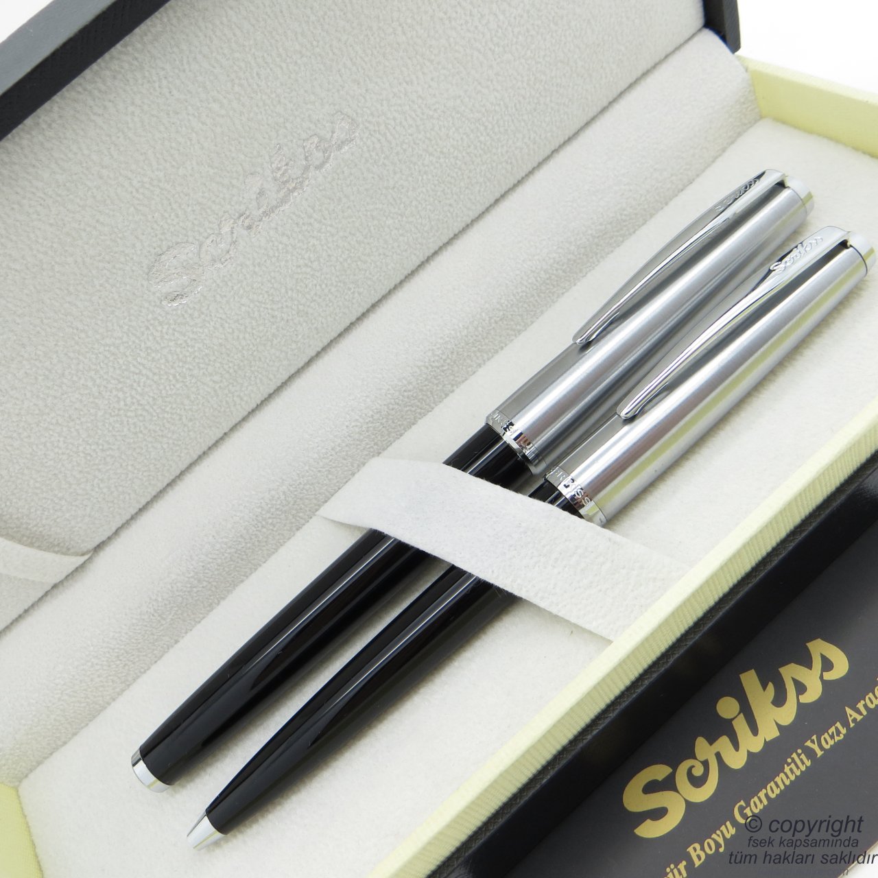 Scrikss 78 Siyah Roller Kalem + Tükenmez Kalem Seti | Scrikss Metropolis | İsme Özel Kalem | Hediye Kalem