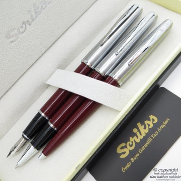 Scrikss 78 3'lü Set Bordo | Dolma Kalem + Roller Kalem + Tükenmez Kalem Seti | Scrikss Metropolis | İsme Özel Kalem | Hediye Kalem