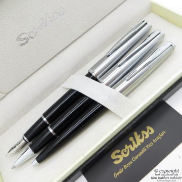 Scrikss 78 3'lü Set Siyah | Dolma Kalem + Roller Kalem + Tükenmez Kalem Seti | Scrikss Metropolis | İsme Özel Kalem | Hediye Kalem