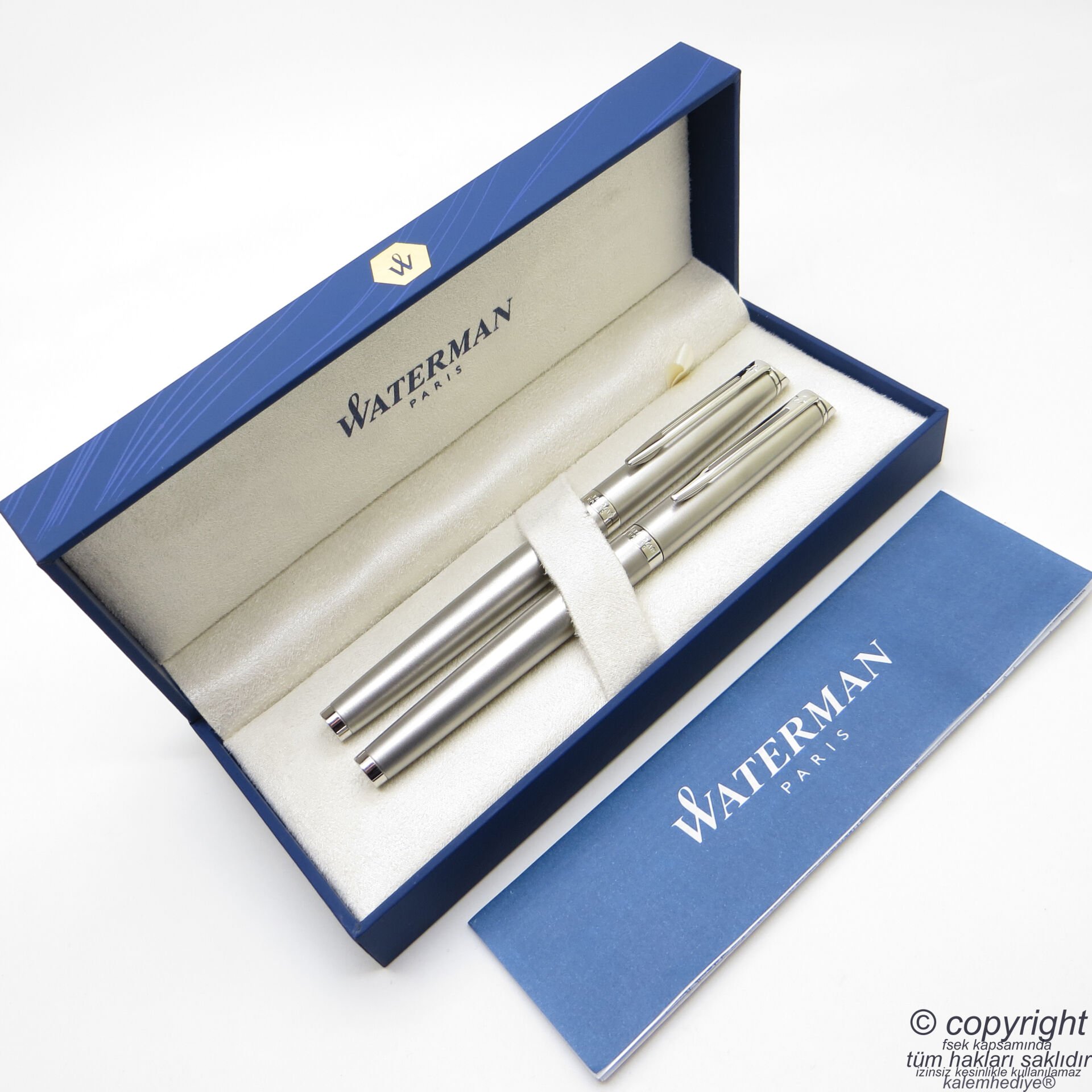 Waterman Hemisphere Mat Krom CT Dolma Kalem + Roller Kalem Set | İsme Özel Kalem | Hediye Kalem